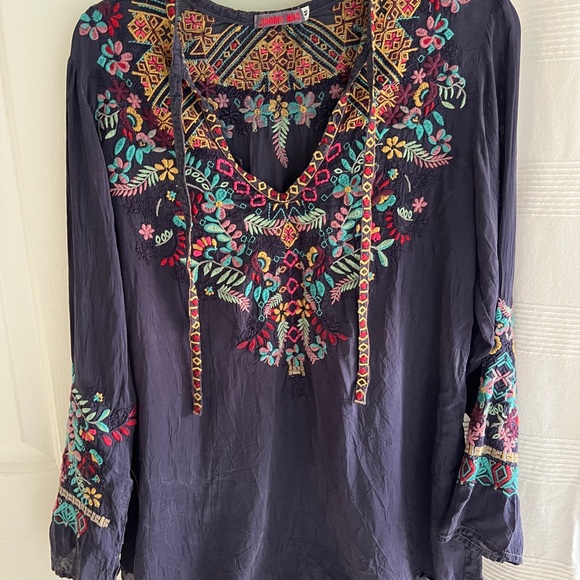 Embroidered Johnny Was Sheesoh Navy Bohemian Top - Picture 4 of 7